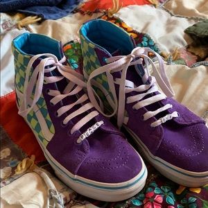 Blue purple & green checkered vans